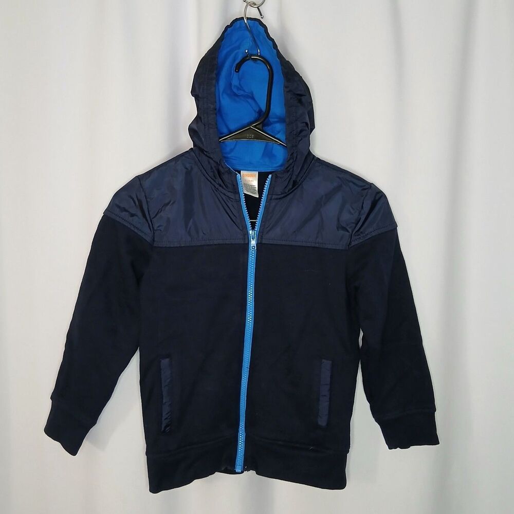 Gymboree Fleece Hooded Track Jacket Full Zip Coat Blue Pockets Hoodie Boys Small